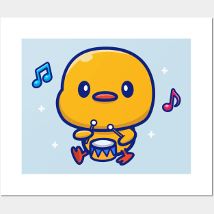 Cute Duck Playing Drum Posters and Art